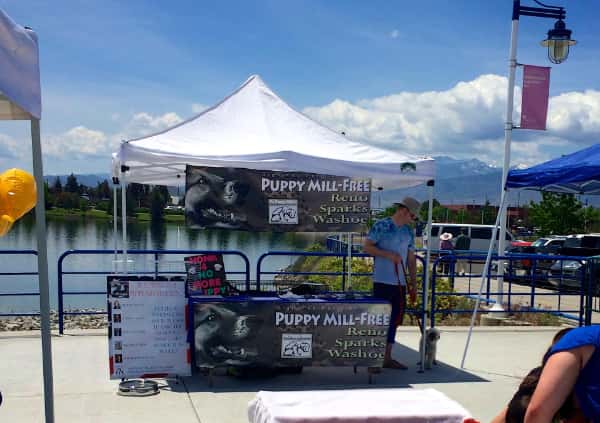 Puppy Mill Free Reno booth at the Sparks Marina Puppy Store Petition Booth